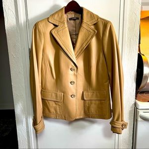 LIZ CLAIBORNE BUTTERY SOFT LIGHT TAN BUTTON DOWN LEATHER  JACKET SZ 12